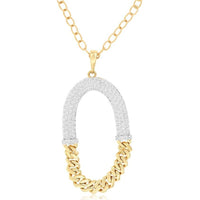 14K Yellow Gold Open Oval Pendant with Diamond Pavé and Link-Inspired Design - 0.87 Carats Total Diamond Weight - Royal Jewelry