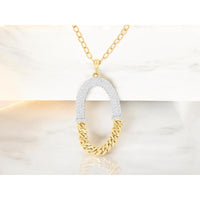 14K Yellow Gold Open Oval Pendant with Diamond Pavé and Link-Inspired Design - 0.87 Carats Total Diamond Weight - Royal Jewelry