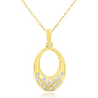 14K Yellow Gold Open Oval Pendant with Flush-Set Round Brilliant Diamonds - 0.15 Carat Total Diamond Weight - Royal Jewelry