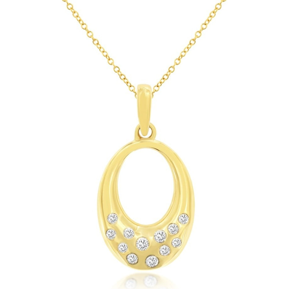 14K Yellow Gold Open Oval Pendant with Flush-Set Round Brilliant Diamonds - 0.15 Carat Total Diamond Weight - Royal Jewelry