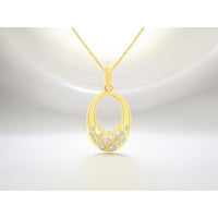 14K Yellow Gold Open Oval Pendant with Flush-Set Round Brilliant Diamonds - 0.15 Carat Total Diamond Weight - Royal Jewelry
