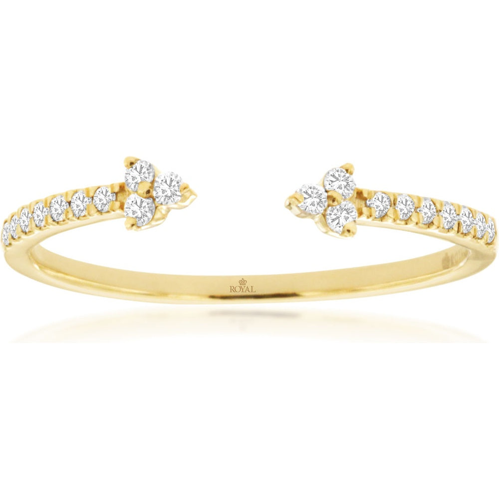 14K Yellow Gold Open-Shank Band Ring with Prong-Set Round Diamonds - 0.14 Carat Total Diamond Weight - Royal Jewelry
