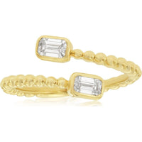 14K Yellow Gold Open Shank Beaded Ring with Bezel-Set Emerald Cut Diamonds - 0.41 Carat Total Diamond Weight - Royal Jewelry