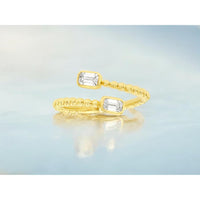 14K Yellow Gold Open Shank Beaded Ring with Bezel-Set Emerald Cut Diamonds - 0.41 Carat Total Diamond Weight - Royal Jewelry