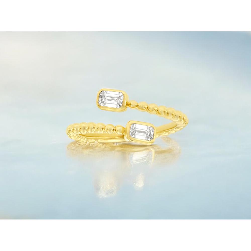 14K Yellow Gold Open Shank Beaded Ring with Bezel-Set Emerald Cut Diamonds - 0.41 Carat Total Diamond Weight - Royal Jewelry