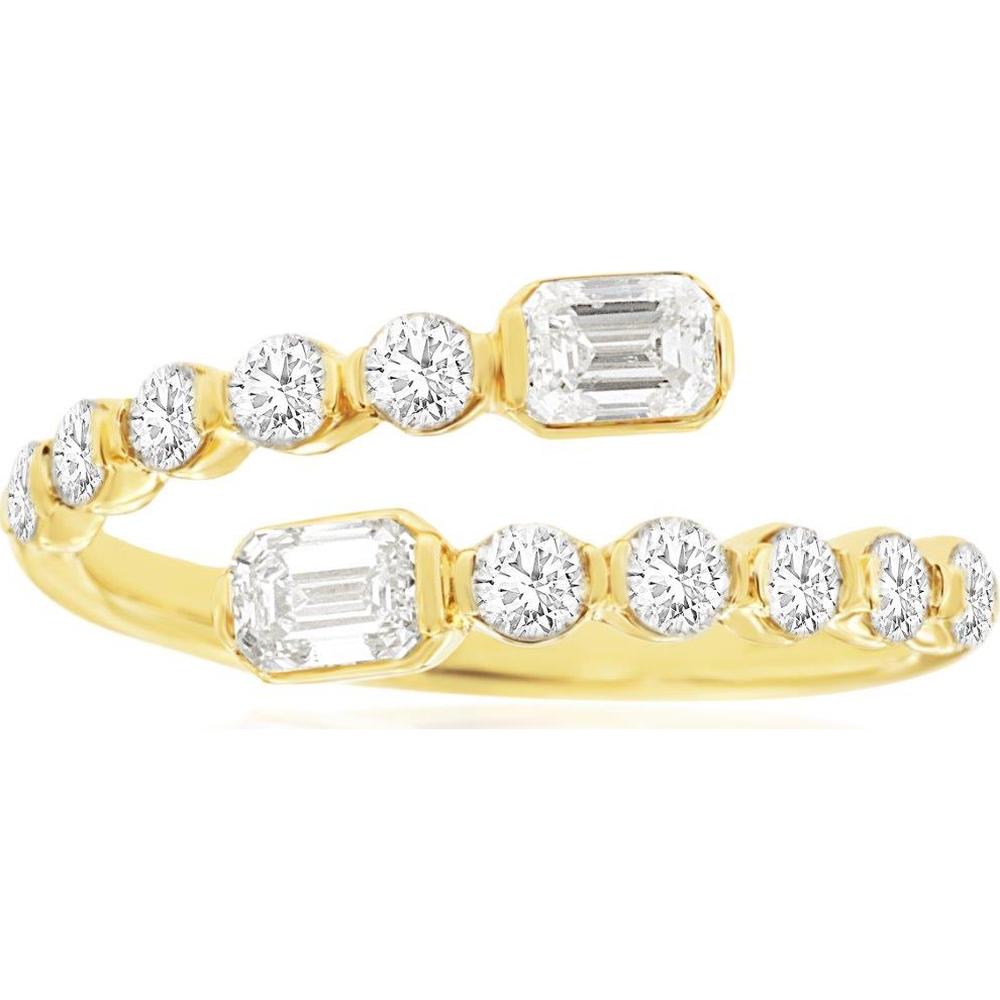 14K Yellow Gold Open Shank Bypass Ring with Emerald Cut and Round Diamonds - 1.10 Carat Total Diamond Weight - Royal Jewelry