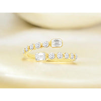 14K Yellow Gold Open Shank Bypass Ring with Emerald Cut and Round Diamonds - 1.10 Carat Total Diamond Weight - Royal Jewelry