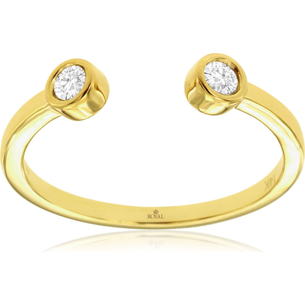 14K Yellow Gold Open-Shank Contemporary Ring with Bezel-Set Round Diamonds - 0.10 Carat Total Diamond Weight - Royal Jewelry