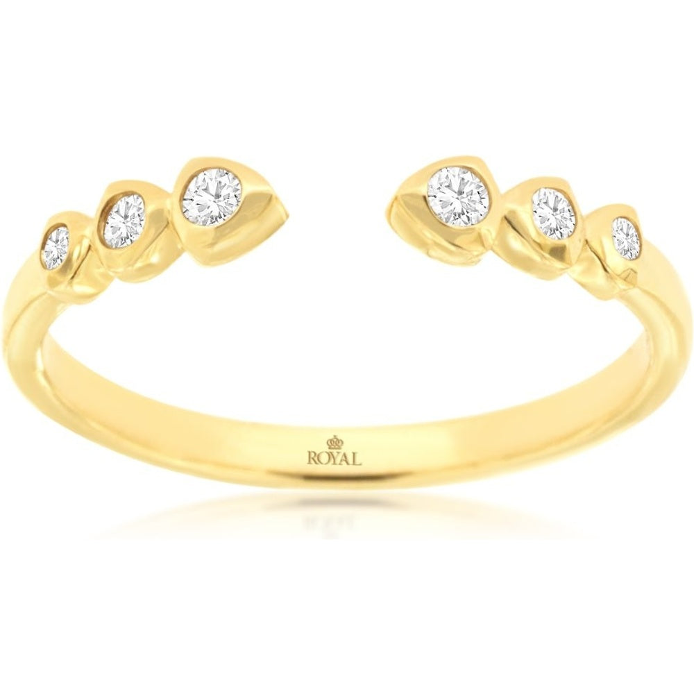 14K Yellow Gold Open-Shank Contemporary Ring with Bezel-Set Round Diamonds - 0.11 Carat Total Diamond Weight - Royal Jewelry