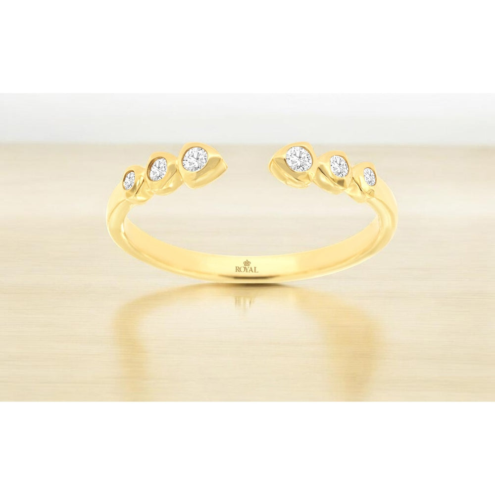 14K Yellow Gold Open-Shank Contemporary Ring with Bezel-Set Round Diamonds - 0.11 Carat Total Diamond Weight - Royal Jewelry