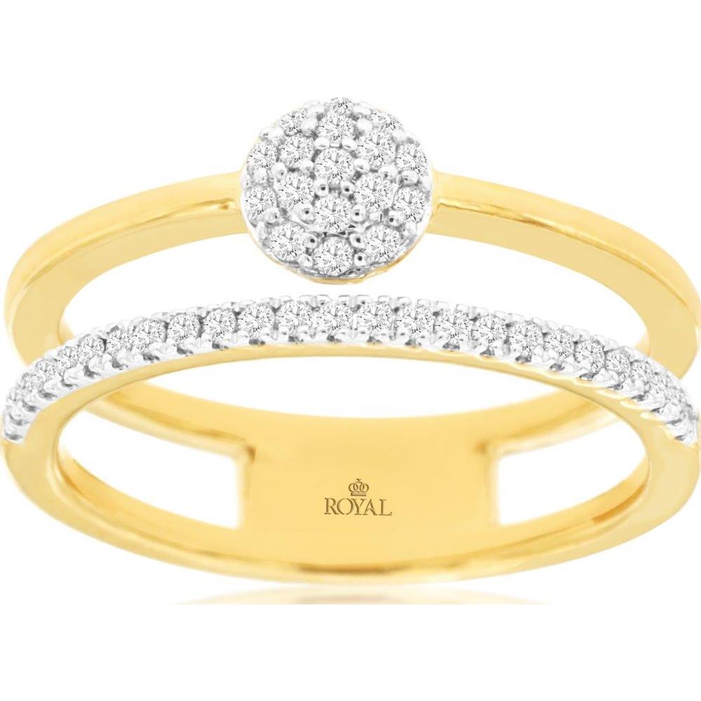 14K Yellow Gold Open Shank Diamond Ring with Round Brilliant Cluster and Curved Diamond Band - 0.26 Carat Total Diamond Weight - Royal Jewelry