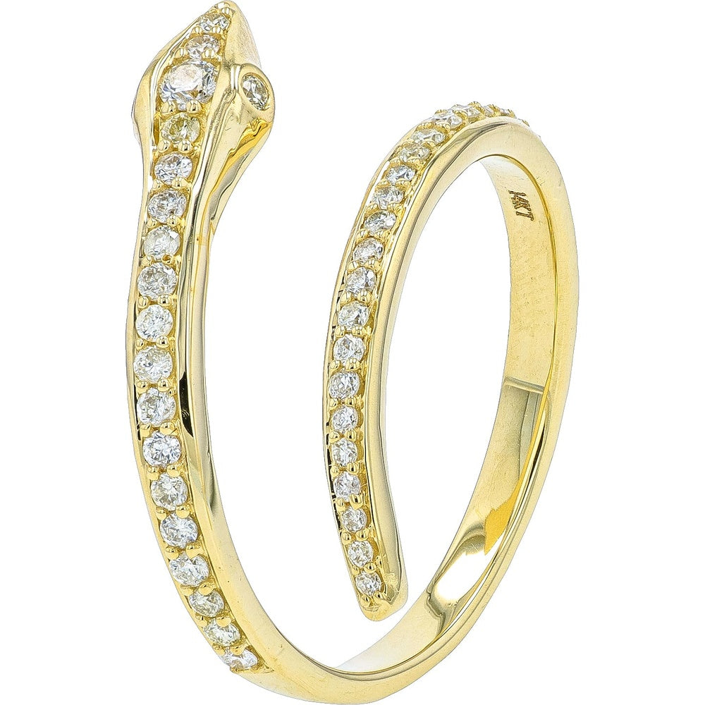 14K Yellow Gold Open Shank Diamond Snake Ring with Round Brilliant Stones - 0.31 Carat Total Diamond Weight