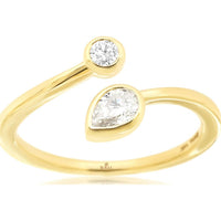 14K Yellow Gold Open Shank Ring with Bezel Set Round and Pear Cut Diamonds - 0.32 Carat Total Diamond Weight - Royal Jewelry