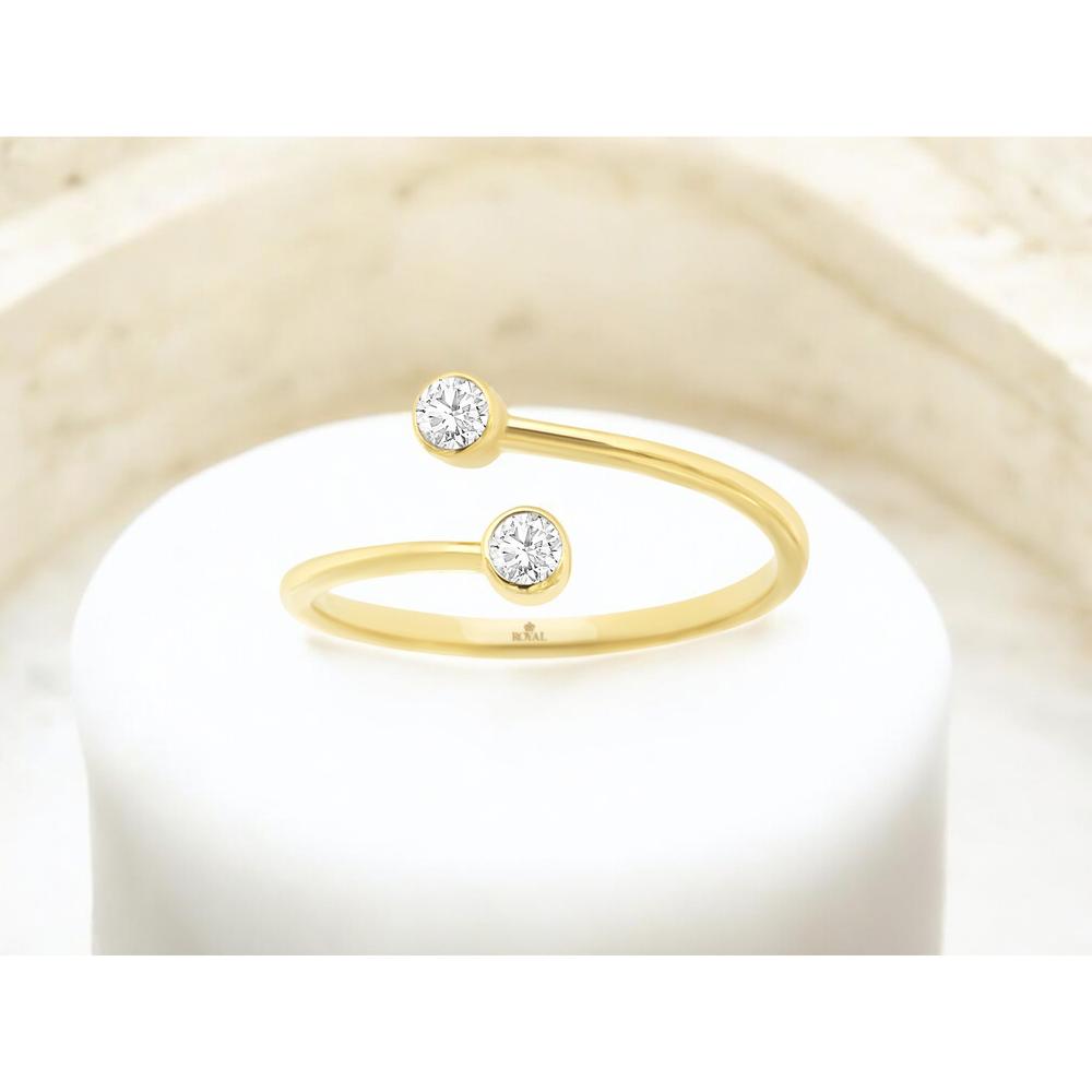 14K Yellow Gold Open Shank Ring with Bezel Set Round Diamonds - 0.15 Carat Total Diamond Weight - Royal Jewelry