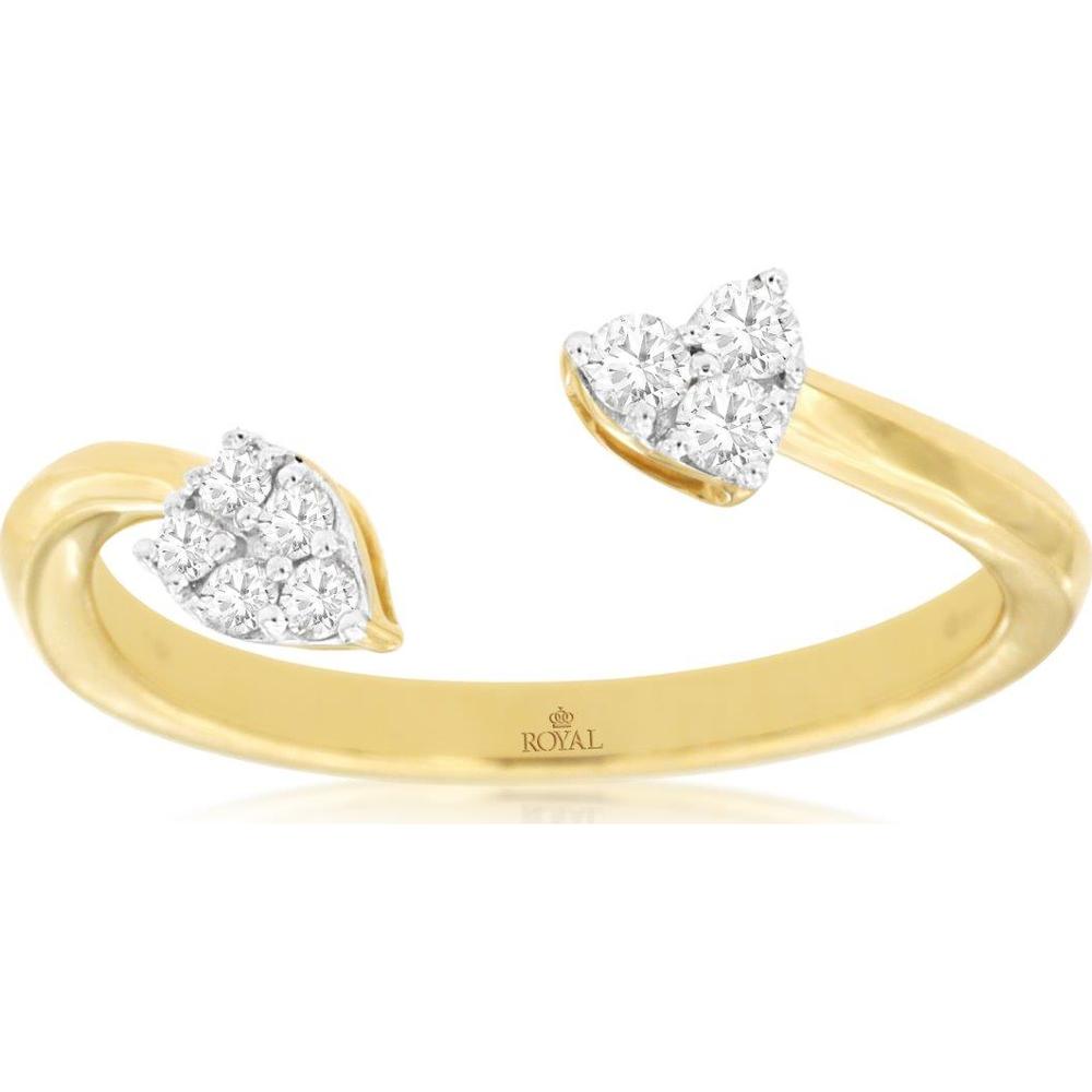 14K Yellow Gold Open Shank Ring with Dual Diamond Clusters and Round Brilliant Cut Diamonds - 0.20 Carat Total Diamond Weight - Royal Jewelry