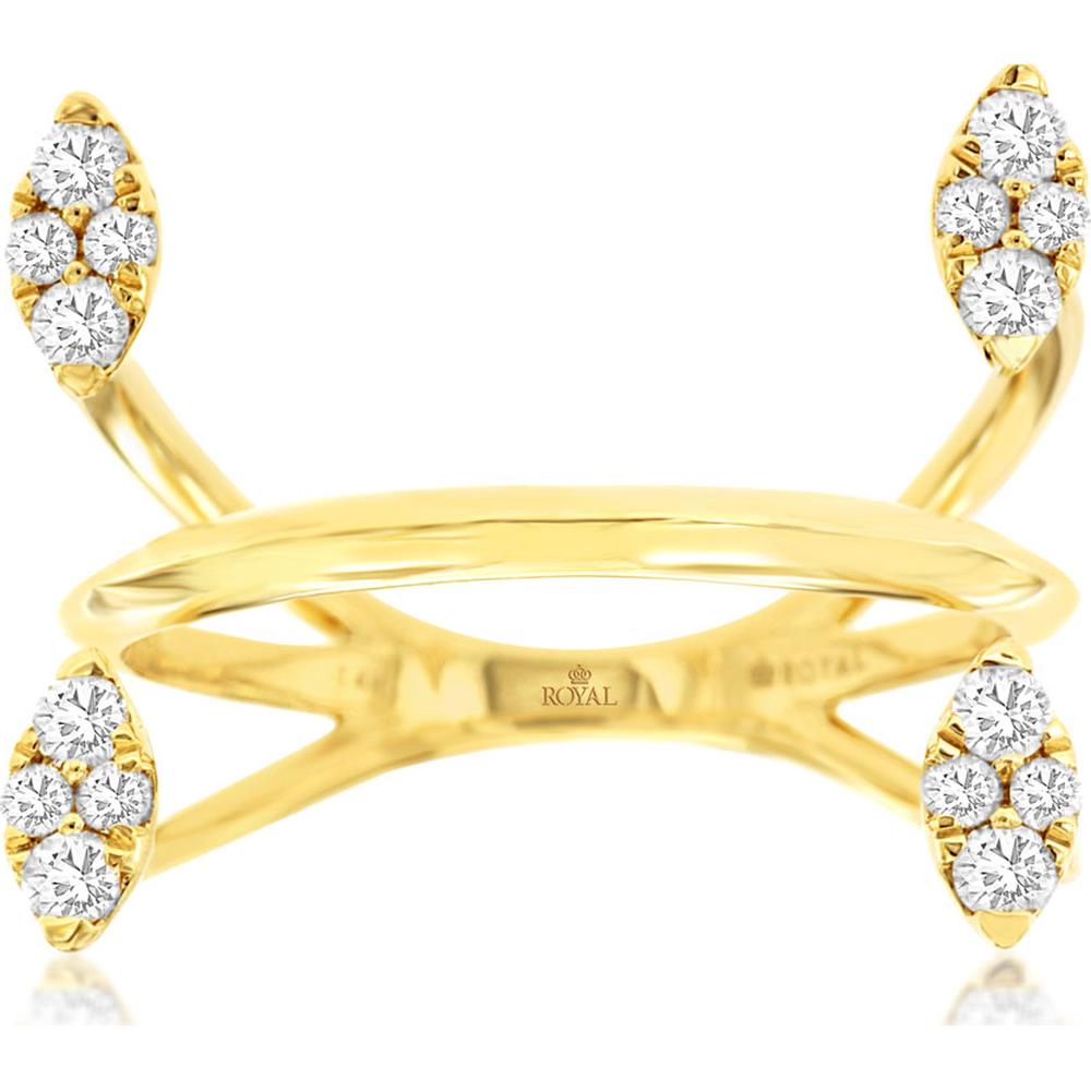 14K Yellow Gold Open Shank Ring with Four Marquise-Shaped Diamond Clusters - 0.34 Carat Total Diamond Weight - Royal Jewelry