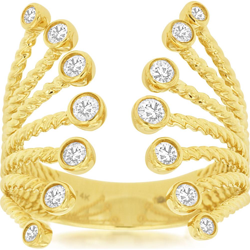 14K Yellow Gold Open Shank Ring with Twisted Bands and Bezel Set Round Diamonds - 0.35 Carat Total Diamond Weight - Royal Jewelry