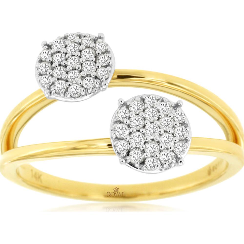 14K Yellow Gold Open Shank Ring with Two Round Diamond Clusters - 0.25 Carat Total Diamond Weight - Royal Jewelry