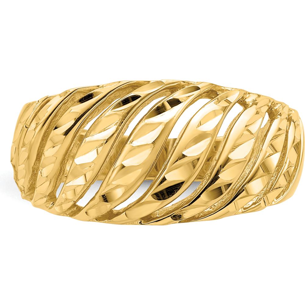 14K Yellow Gold Open Slash Diamond-Cut Domed Fashion Ring by Oro Pregiato