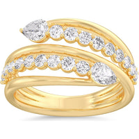 14K Yellow Gold Open Spiral Fashion Ring with Pear and Round Diamonds - 1.15 Carat Total Diamond Weight by Auriventus