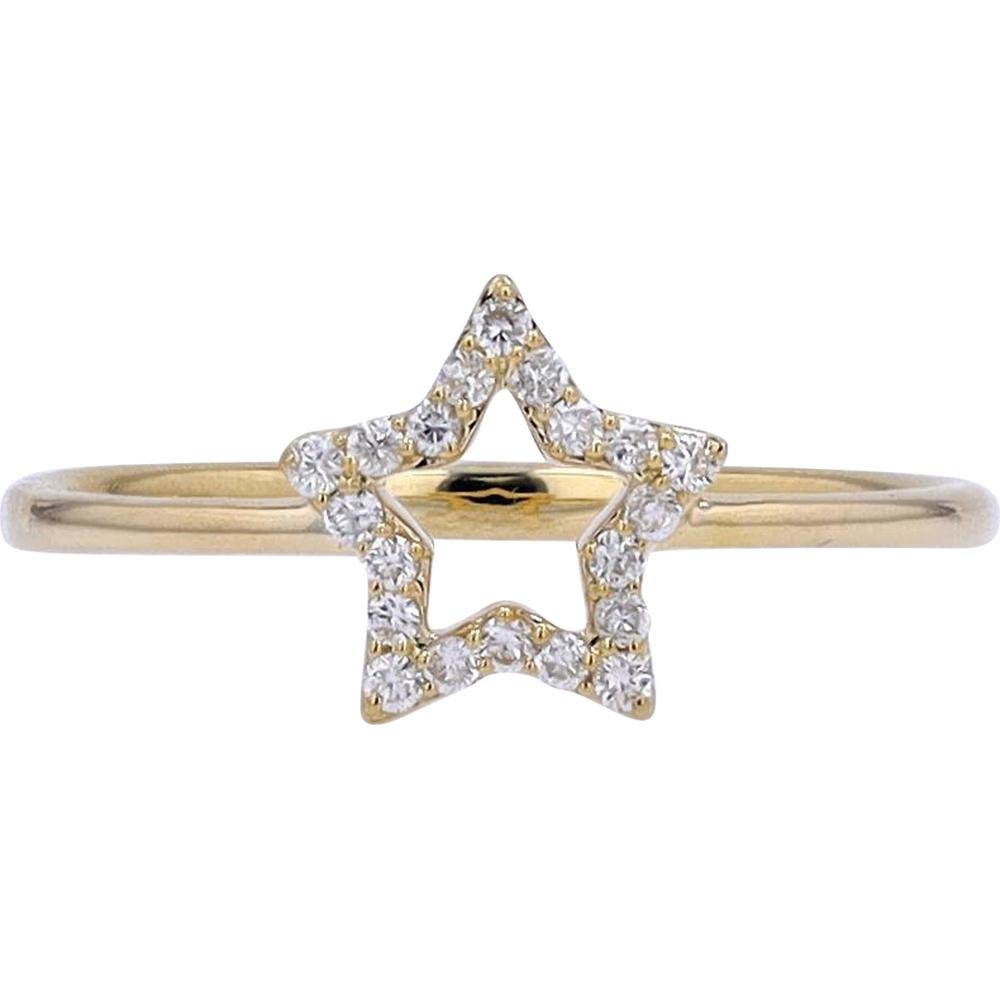 14K Yellow Gold Open Star Ring with 0.12 Carat Total Diamond Weight