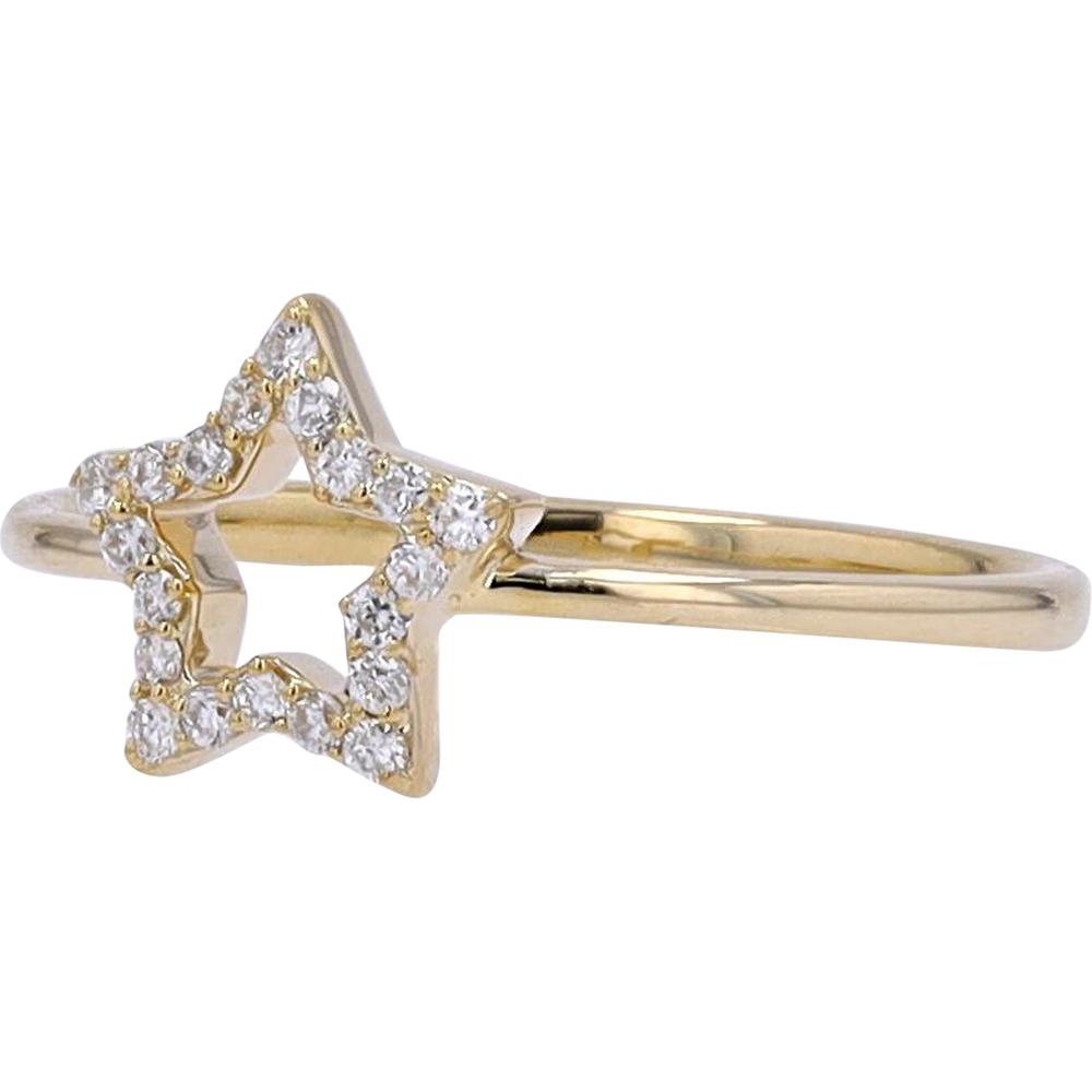 14K Yellow Gold Open Star Ring with 0.12 Carat Total Diamond Weight