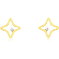 14K Yellow Gold Open Star Stud Earrings with Prong-Set Round Diamonds - 0.02 Carat Total Diamond Weight - Royal Jewelry