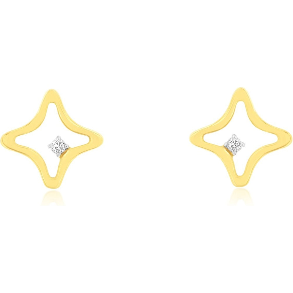 14K Yellow Gold Open Star Stud Earrings with Prong-Set Round Diamonds - 0.02 Carat Total Diamond Weight - Royal Jewelry