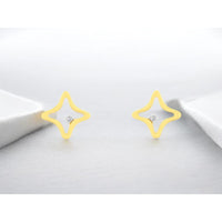 14K Yellow Gold Open Star Stud Earrings with Prong-Set Round Diamonds - 0.02 Carat Total Diamond Weight - Royal Jewelry