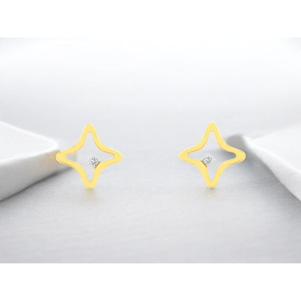 14K Yellow Gold Open Star Stud Earrings with Prong-Set Round Diamonds - 0.02 Carat Total Diamond Weight - Royal Jewelry