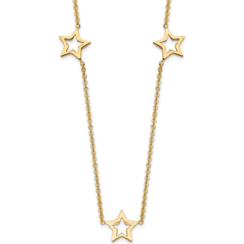 14K Yellow Gold Open Stars Pendant Necklace with Adjustable Cable Chain - 18" + 2" Extension by Oro Pregiato