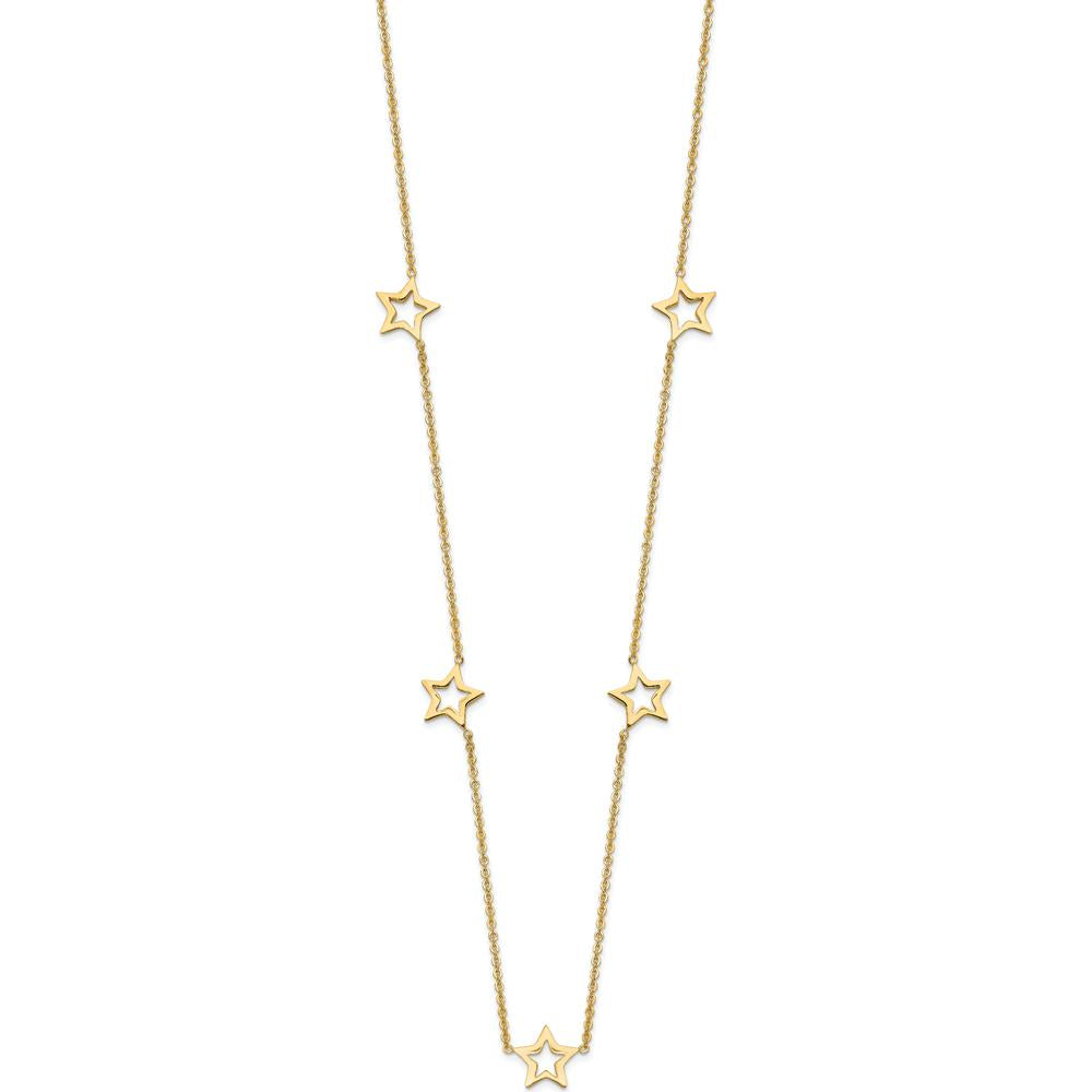 14K Yellow Gold Open Stars Pendant Necklace with Adjustable Cable Chain - 18" + 2" Extension by Oro Pregiato