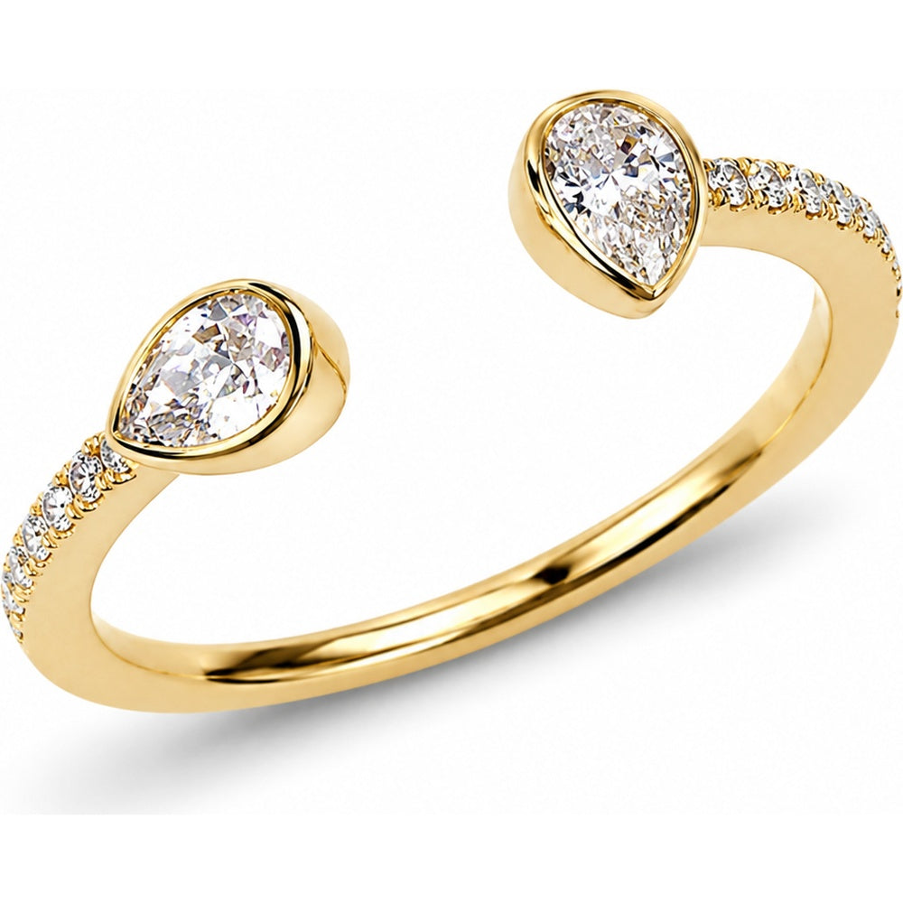14K Yellow Gold Open Statement Ring with Bezel-Set Pear Diamonds and Pavé Accents - 0.51 Carat Total Diamond Weight by Auriventus