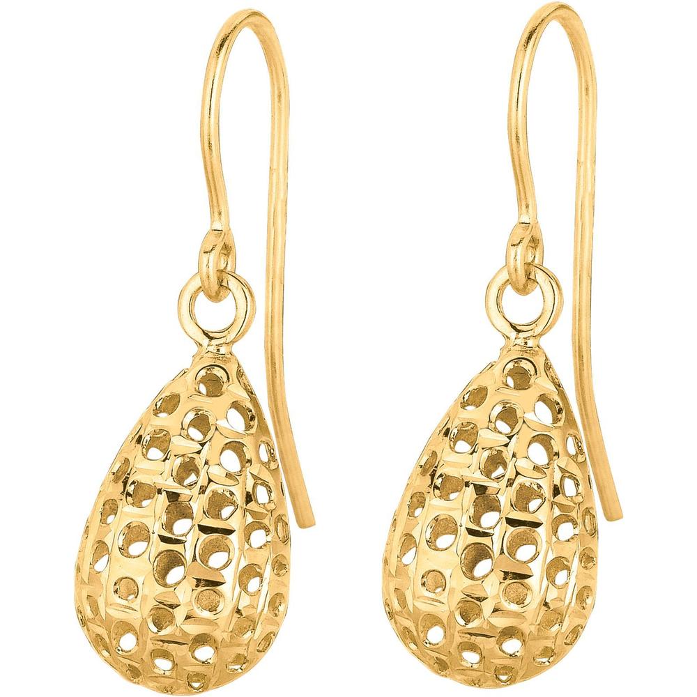 14K Yellow Gold Open Teardrop Dangle Earrings with Euro Wire Closure - Polished Finish by Orozza Fine Jewelry