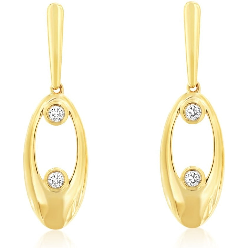 14K Yellow Gold Open Teardrop Drop Earrings with Bezel-Set Round Diamonds - 0.20 Carat Total Diamond Weight - Royal Jewelry