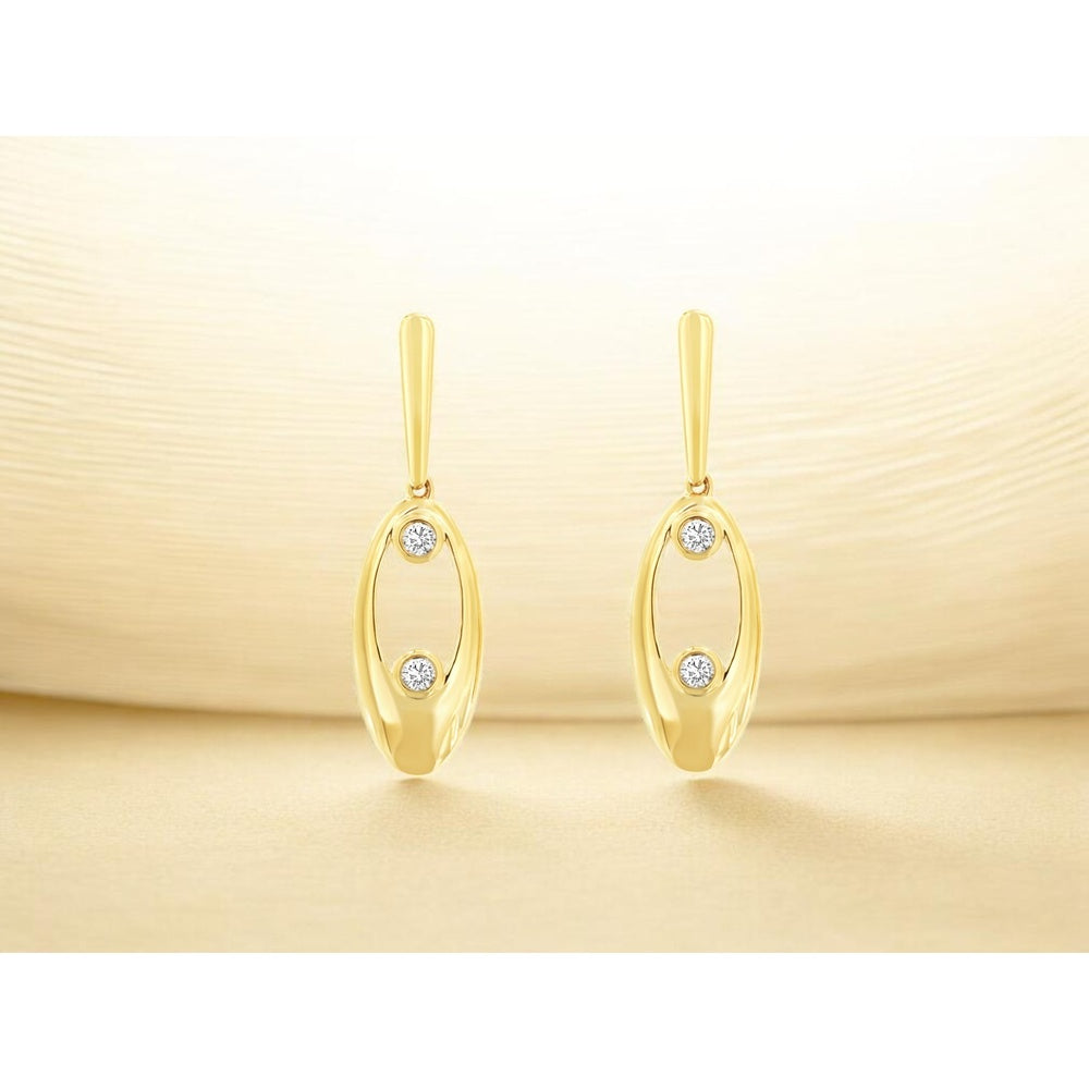 14K Yellow Gold Open Teardrop Drop Earrings with Bezel-Set Round Diamonds - 0.20 Carat Total Diamond Weight - Royal Jewelry