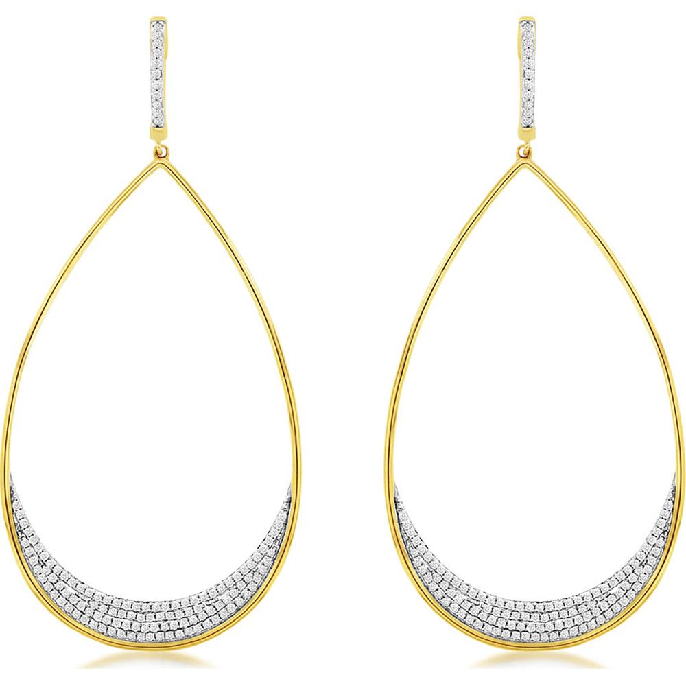 14K Yellow Gold Open Teardrop Drop Earrings with Pavé Round Diamonds - 0.68 Carat Total Diamond Weight - Royal Jewelry