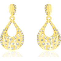 14K Yellow Gold Open Teardrop Drop Earrings with Round and Baguette Diamonds - 0.33 Carat Total Diamond Weight - Royal Jewelry