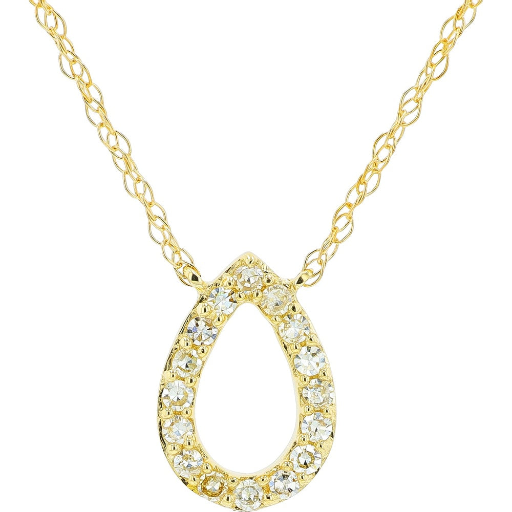 14K Yellow Gold Open Teardrop Pendant Necklace with Bead-Set Round Diamonds - 0.10 Carat Total Diamond Weight