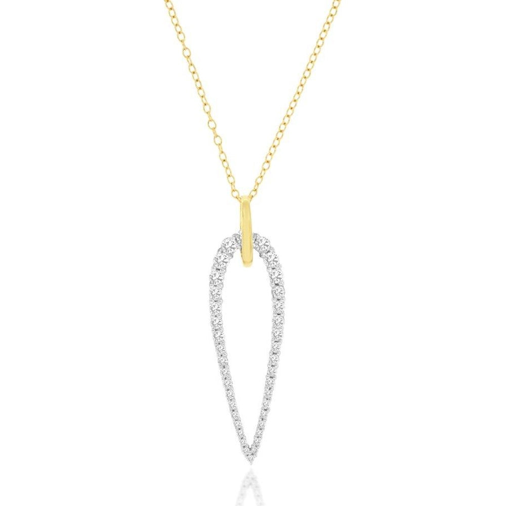 14K Yellow Gold Open Teardrop Pendant Necklace with Prong-Set Round Diamonds - 0.50 Carat Total Diamond Weight - Royal Jewelry
