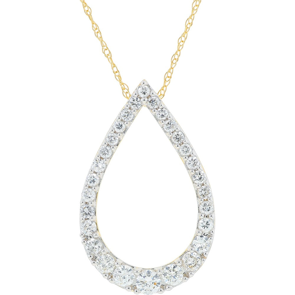 14K Yellow Gold Open Teardrop Pendant with Bezel-Set Round Diamonds - 0.50 Carat Total Diamond Weight