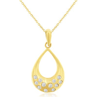 14K Yellow Gold Open Teardrop Pendant with Flush-Set Round Diamonds - 0.15 Carat Total Diamond Weight - Royal Jewelry