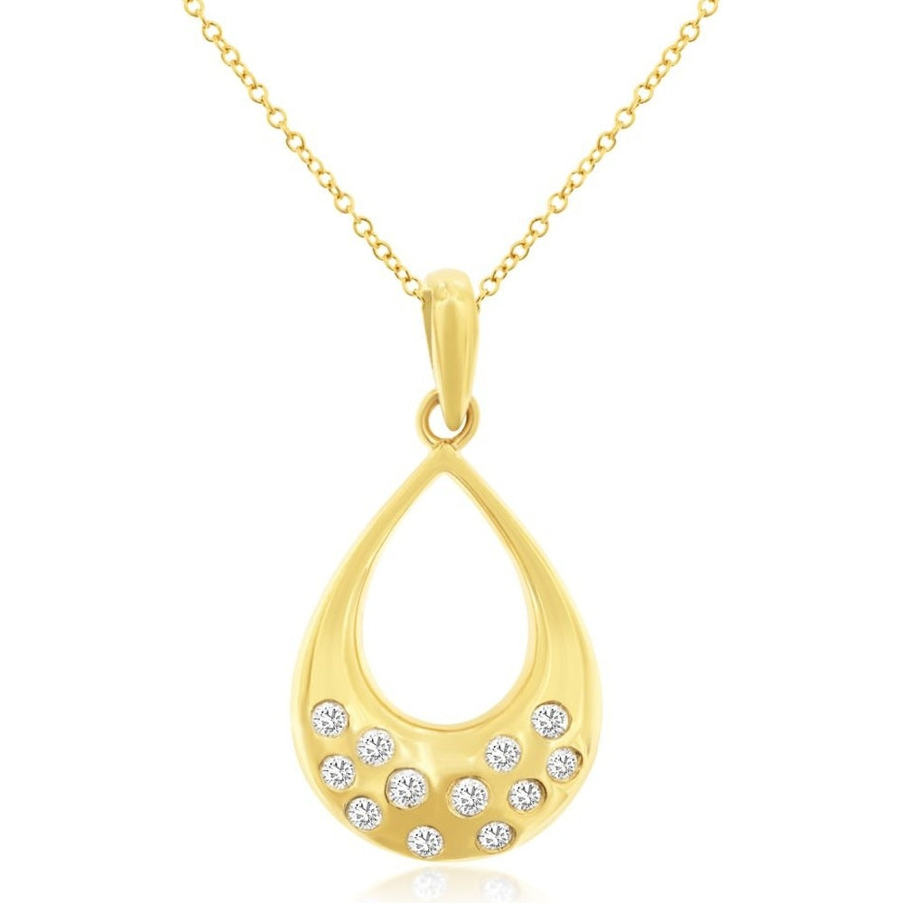14K Yellow Gold Open Teardrop Pendant with Flush-Set Round Diamonds - 0.15 Carat Total Diamond Weight - Royal Jewelry