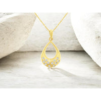 14K Yellow Gold Open Teardrop Pendant with Flush-Set Round Diamonds - 0.15 Carat Total Diamond Weight - Royal Jewelry