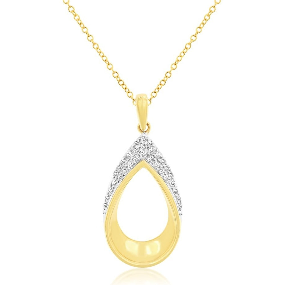 14K Yellow Gold Open Teardrop Pendant with Pavé-Set Round Diamonds - 0.25 Carat Total Diamond Weight - Royal Jewelry