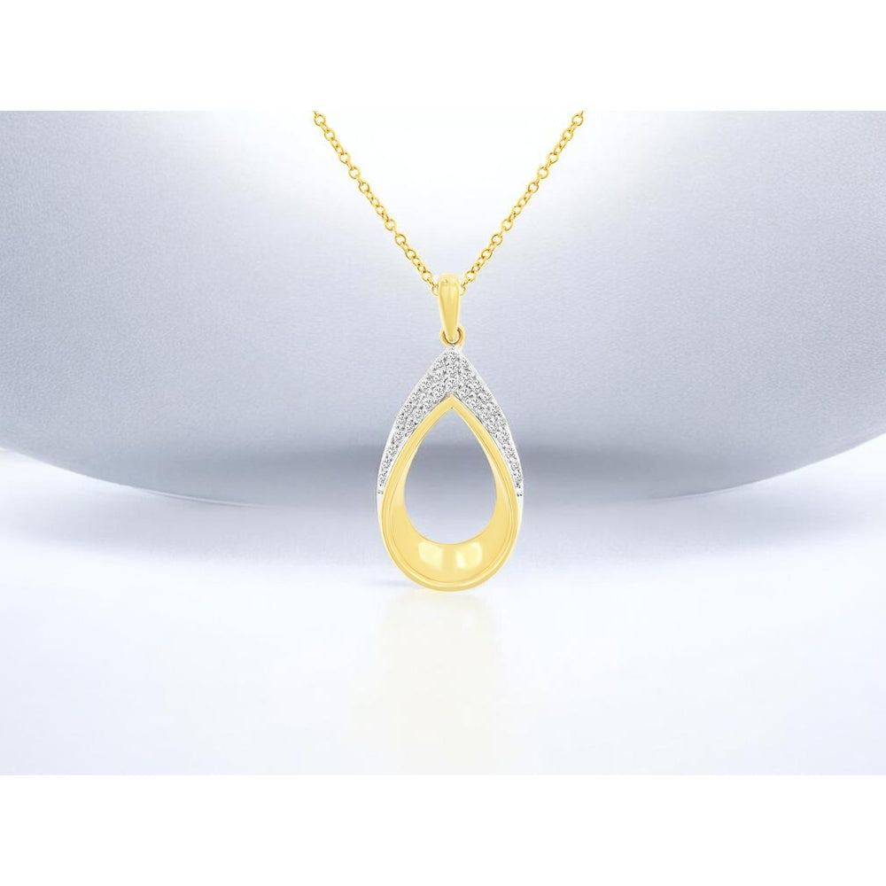 14K Yellow Gold Open Teardrop Pendant with Pavé-Set Round Diamonds - 0.25 Carat Total Diamond Weight - Royal Jewelry