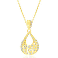 14K Yellow Gold Open Teardrop Pendant with Scattered Round and Baguette Cut Diamonds - 0.24 Carat Total Diamond Weight - Royal Jewelry