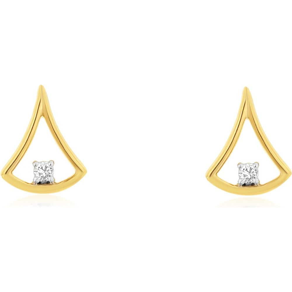 14K Yellow Gold Open Teardrop Stud Earrings with Four-Prong Set Round Diamonds - 0.03 Carat Total Diamond Weight - Royal Jewelry