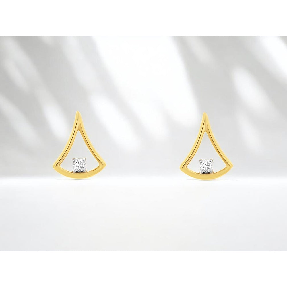 14K Yellow Gold Open Teardrop Stud Earrings with Four-Prong Set Round Diamonds - 0.03 Carat Total Diamond Weight - Royal Jewelry