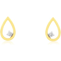 14K Yellow Gold Open Teardrop Stud Earrings with Prong-Set Round Diamonds - 0.03 Carat Total Diamond Weight - Royal Jewelry